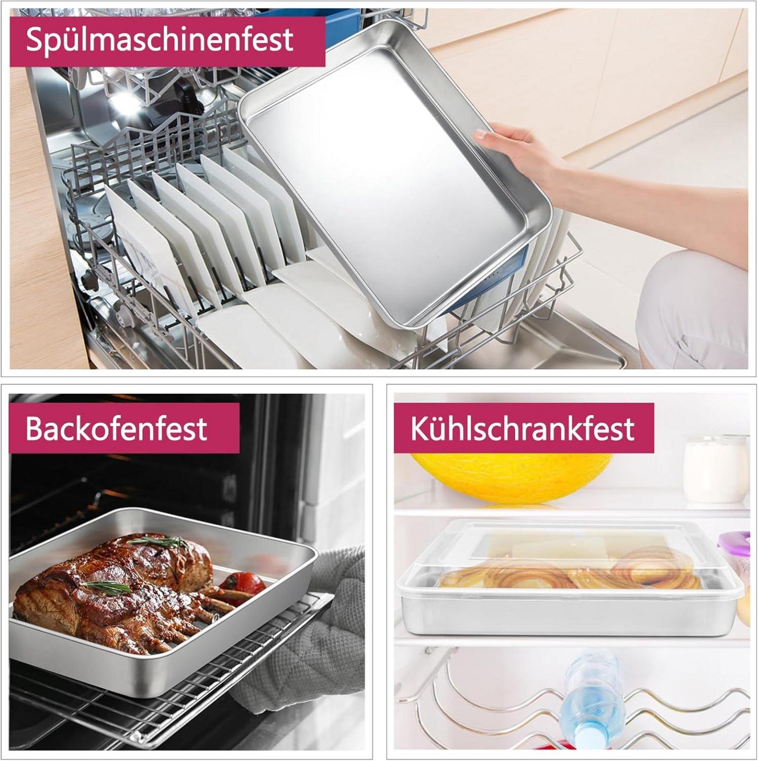 Homikit Edelstahl Rechteckiges Backblech mit Luftdichtem Deckel 31,6x24,7x4,8cm