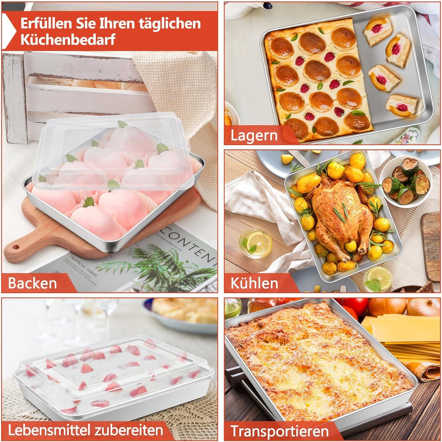 Backblech mit Deckel Edelstahl Auflaufform Backen Braten 26,5 x 20,5 x