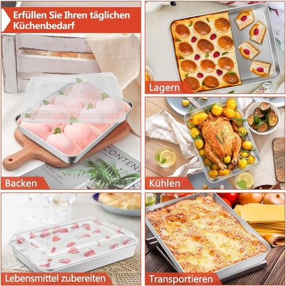 Backblech mit Deckel Edelstahl Auflaufform Backen Braten 26,5 x 20,5 x