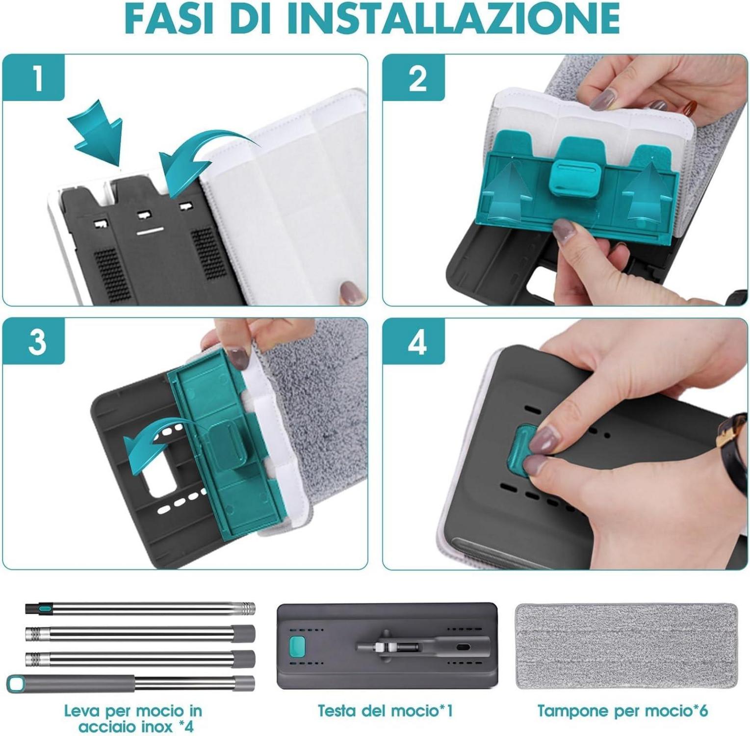 Wischmopp Set mit Eimer 2 In 1, 6 Mikrofaser