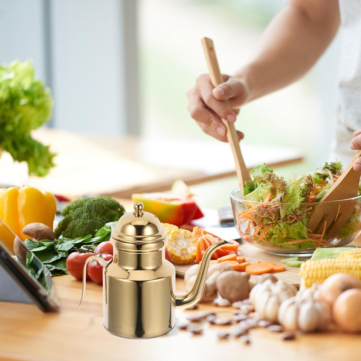 Edelstahl Ölflasche 14.6x9.5x6.4cm Goldener Ölausgießer