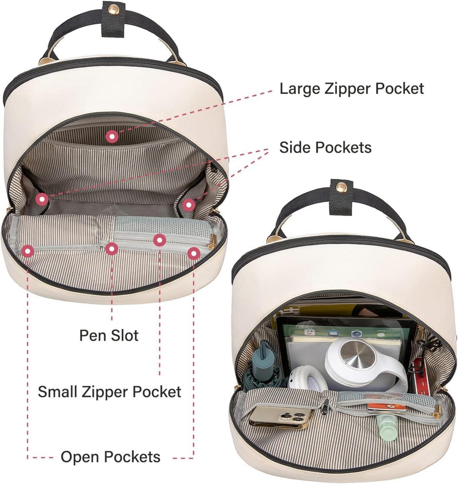 17 Zoll Laptop Rucksack Mädchen Damen Schwarz Beige - Wasserdichter Daypack Uni Reise Schule Work