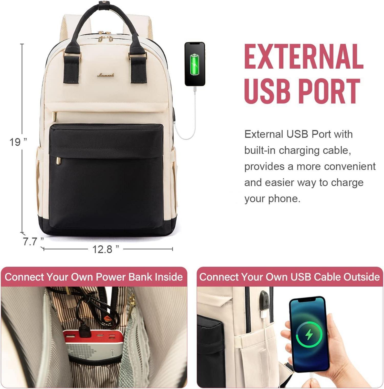 17 Zoll Laptop Rucksack Wasserdicht USB Anschluss Schwarz Beige