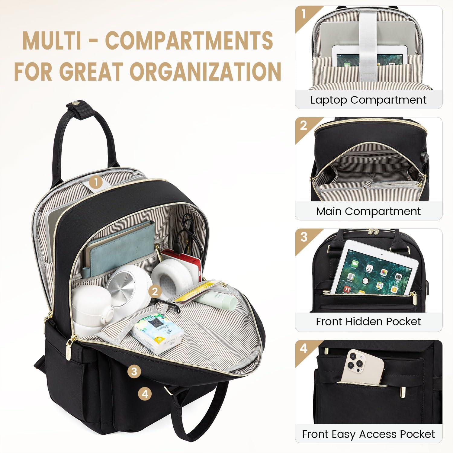 LOVEVOOK Damen Rucksack Schwarz 14 Zoll Laptop Wasserdicht