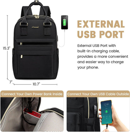 Kleiner Damen Rucksack 14 Zoll Laptop Wasserdicht Schwarz