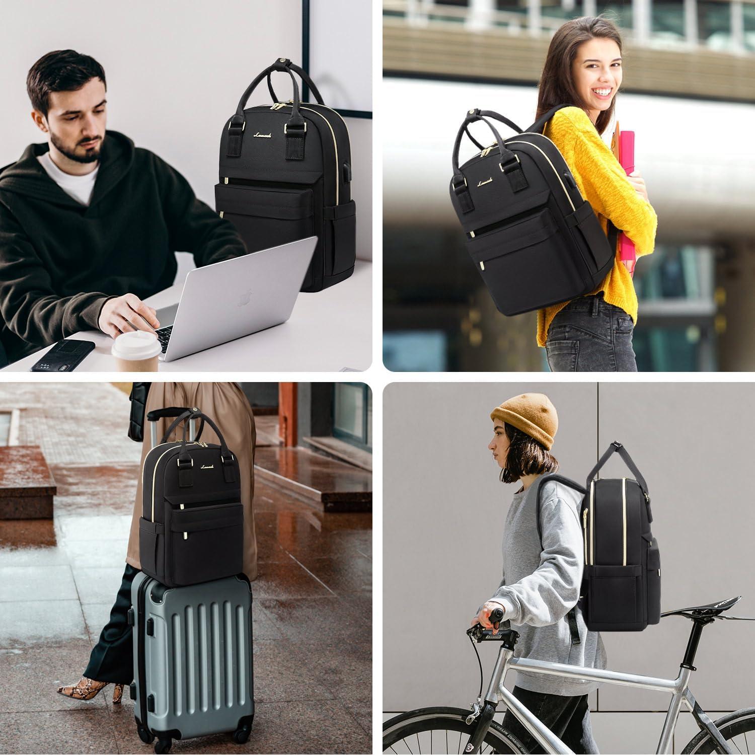 Damen Rucksack Klein 14 Zoll Laptopfach Schwarz Wasserdicht Mini Uni