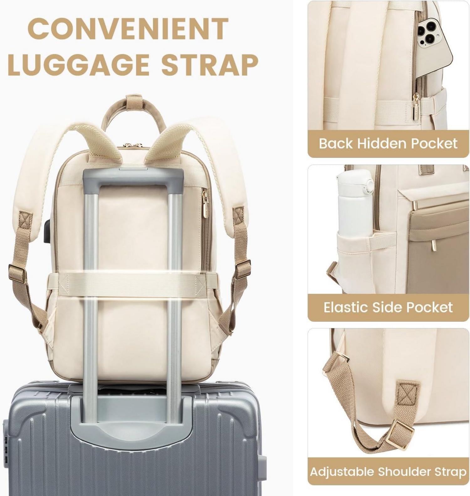 LOVEVOOK Damen Rucksack 14 Zoll Laptop Wasserdicht Khaki Beige