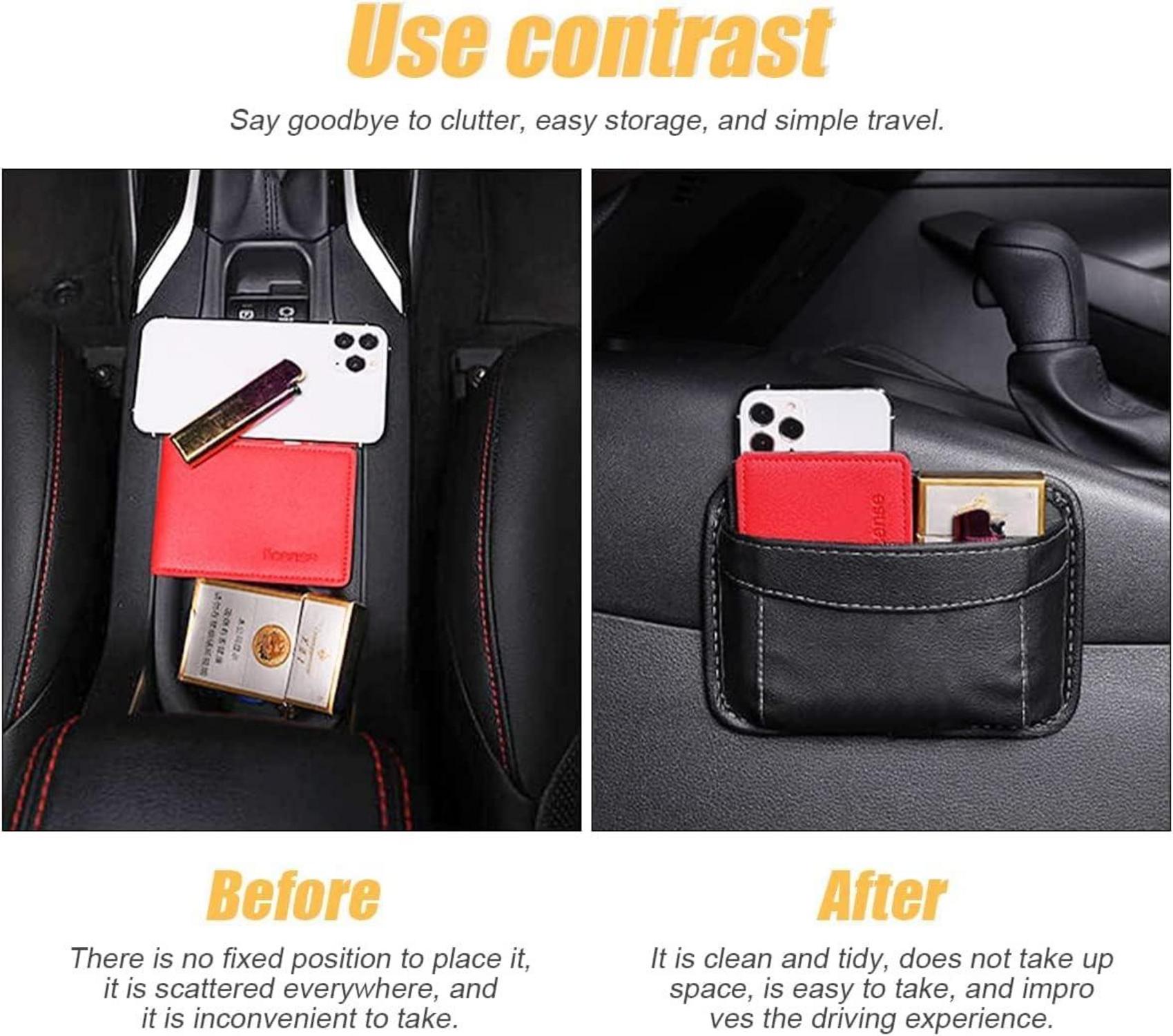 CGEAMDY Auto Seitentasche Leder Mini-Organizer Schwarz