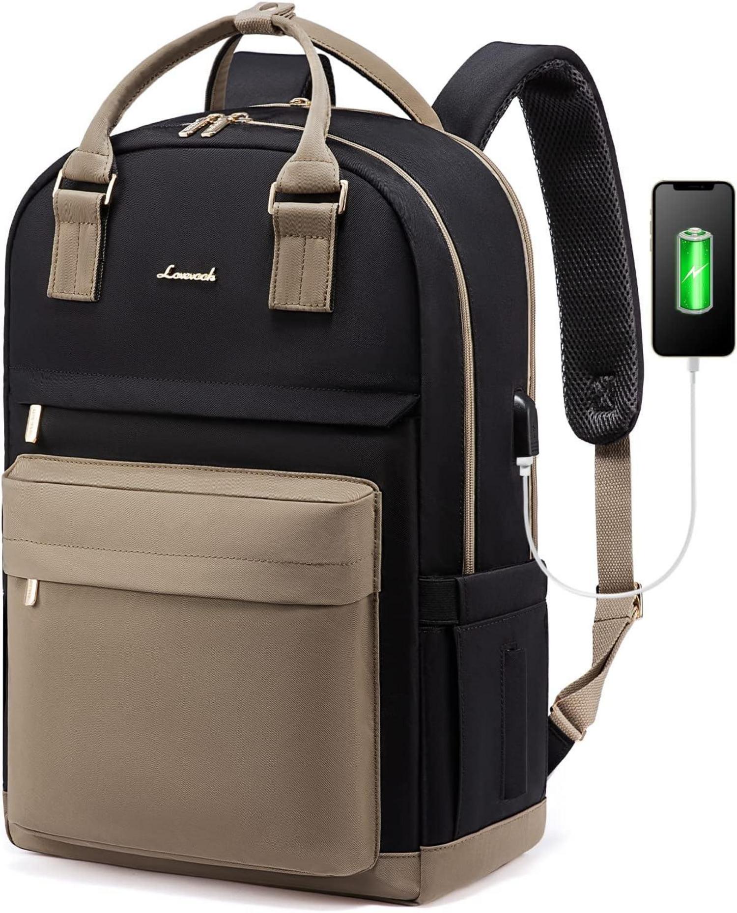 17 Zoll Laptop Rucksack Damen Wasserdicht USB Anschluss Schwarz