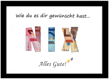 Kreative Geldgeschenkverpackung NIX für Geburtstage und Hochzeiten