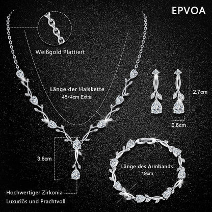 EPVOA Hochzeit Schmuckset Sterling Silber 925 Damen Zirkonia