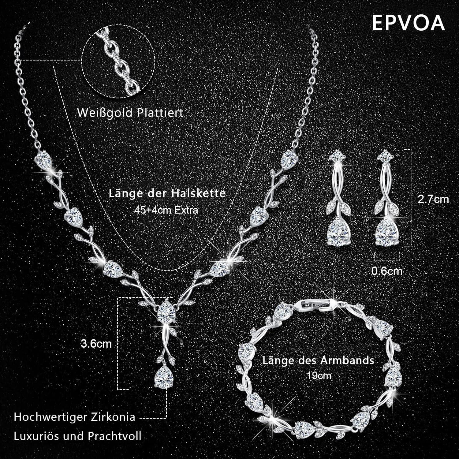 EPVOA Hochzeit Schmuckset Sterling Silber 925 Damen Zirkonia