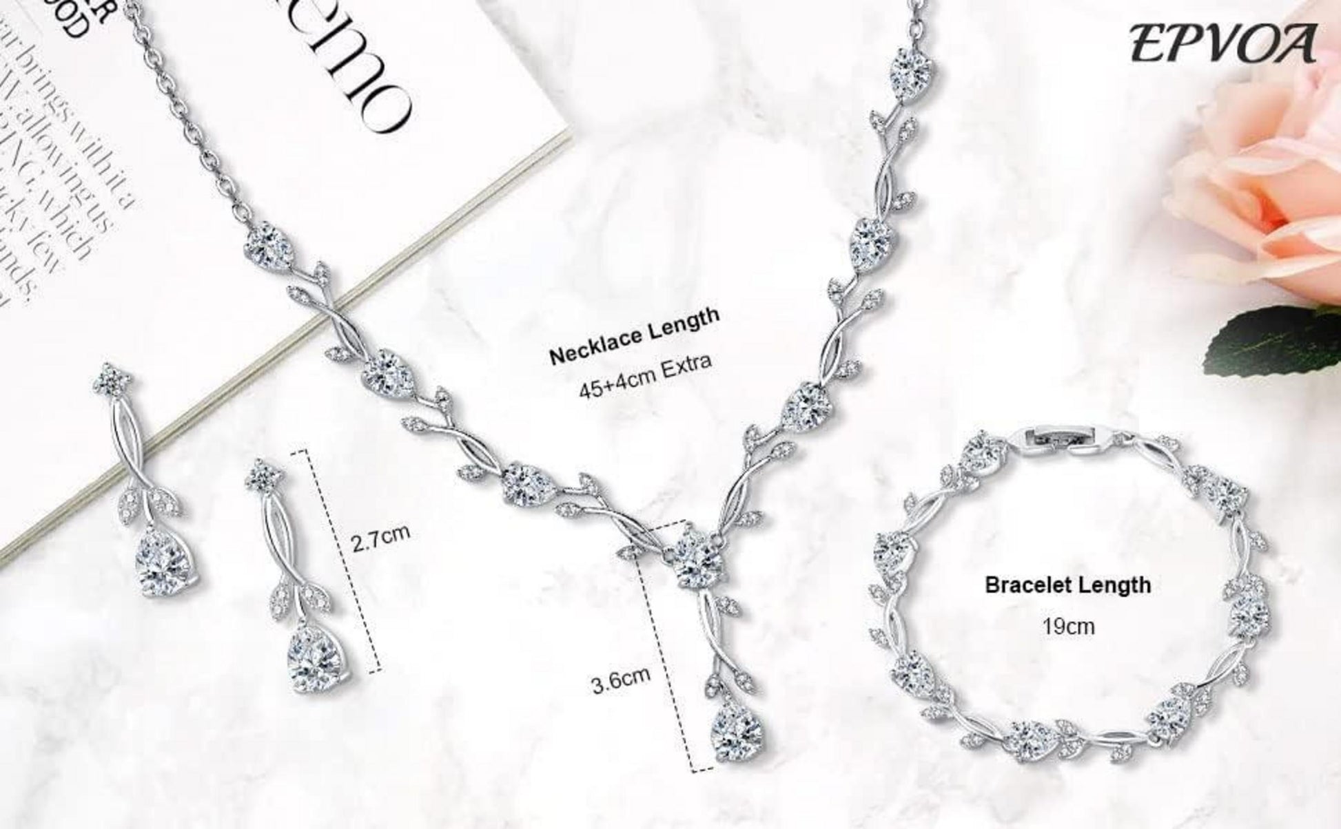 EPVOA Hochzeit Schmuckset Zirkonia Sterling Silber 925