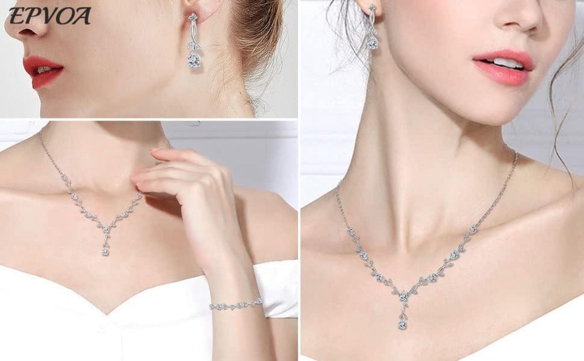 Damen Hochzeit Schmuckset Silber 925 Halskette Armband Ohrringe Zirkonia