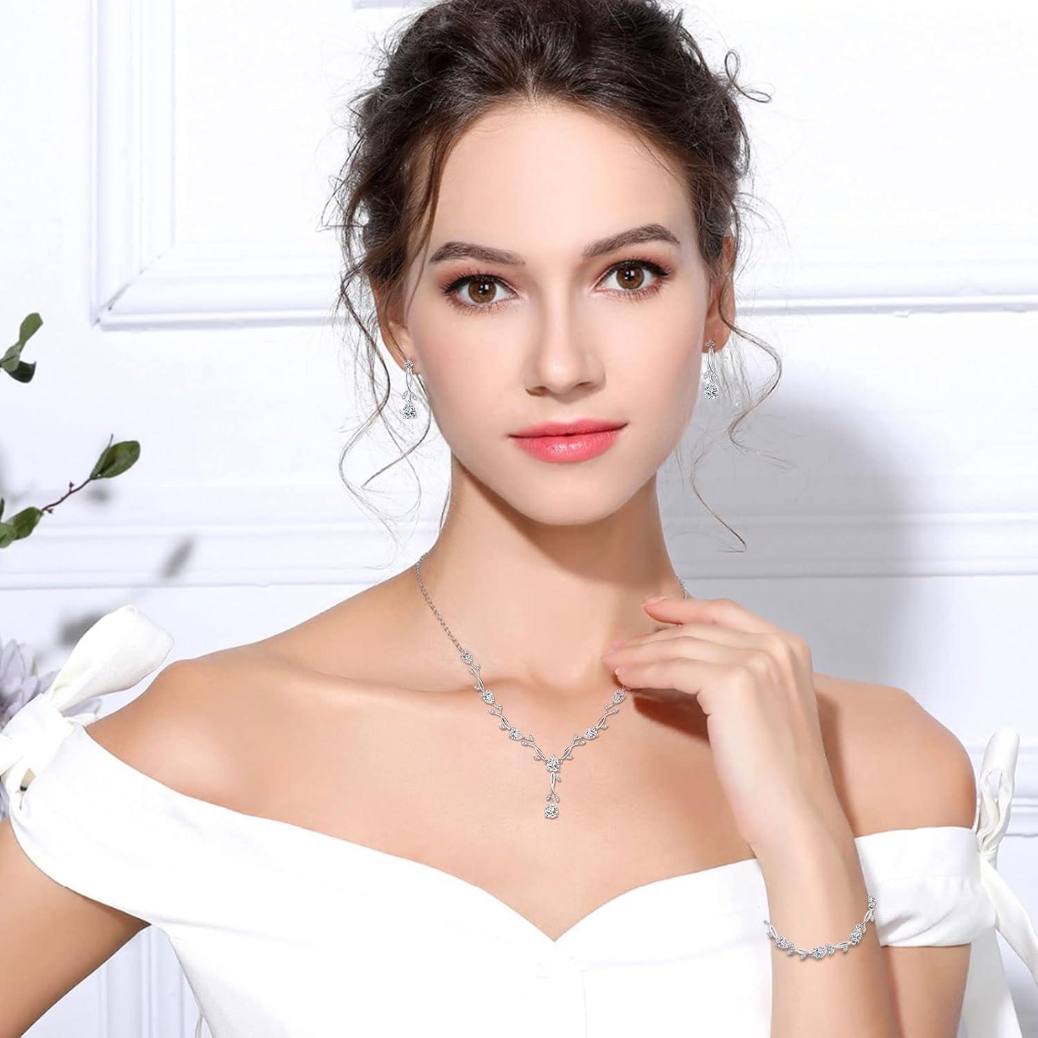 Hochzeit Schmuckset Damen Sterling Silber 925 Zirkonia Brautschmuck