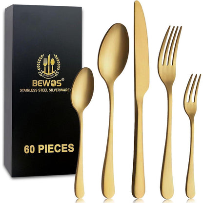Besteckset für 12 Personen, 60-teilig, Matt Gold, Edelstahl