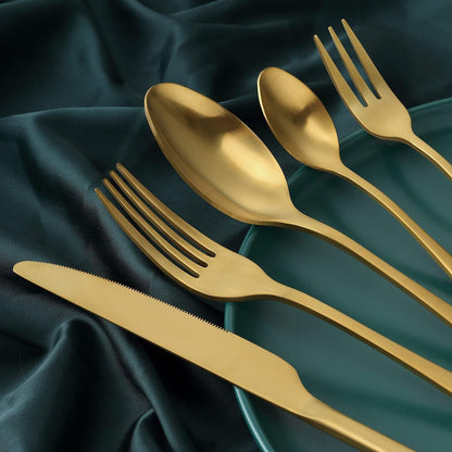 Besteckset für 12 Personen, 60-teilig, Matt Gold, Edelstahl