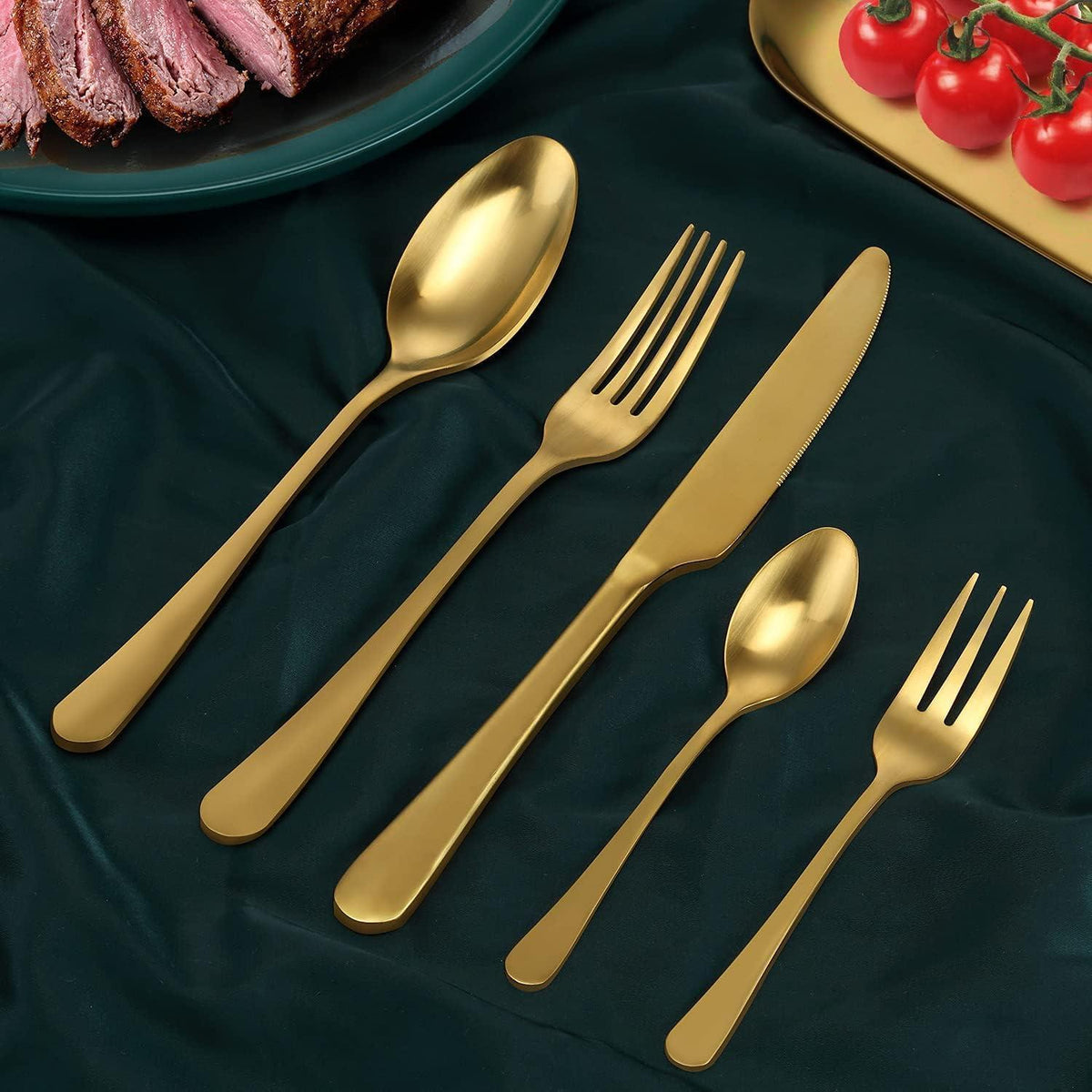 Besteckset für 12 Personen, 60-teilig, Matt Gold, Edelstahl