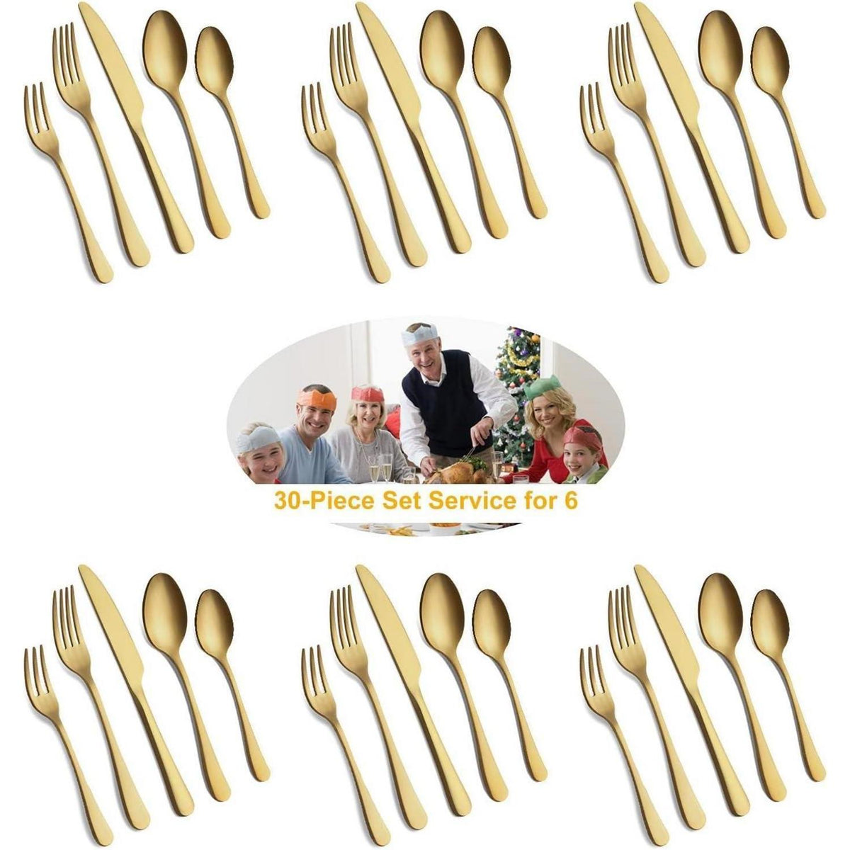 Besteckset für 12 Personen, 60-teilig, Matt Gold, Edelstahl