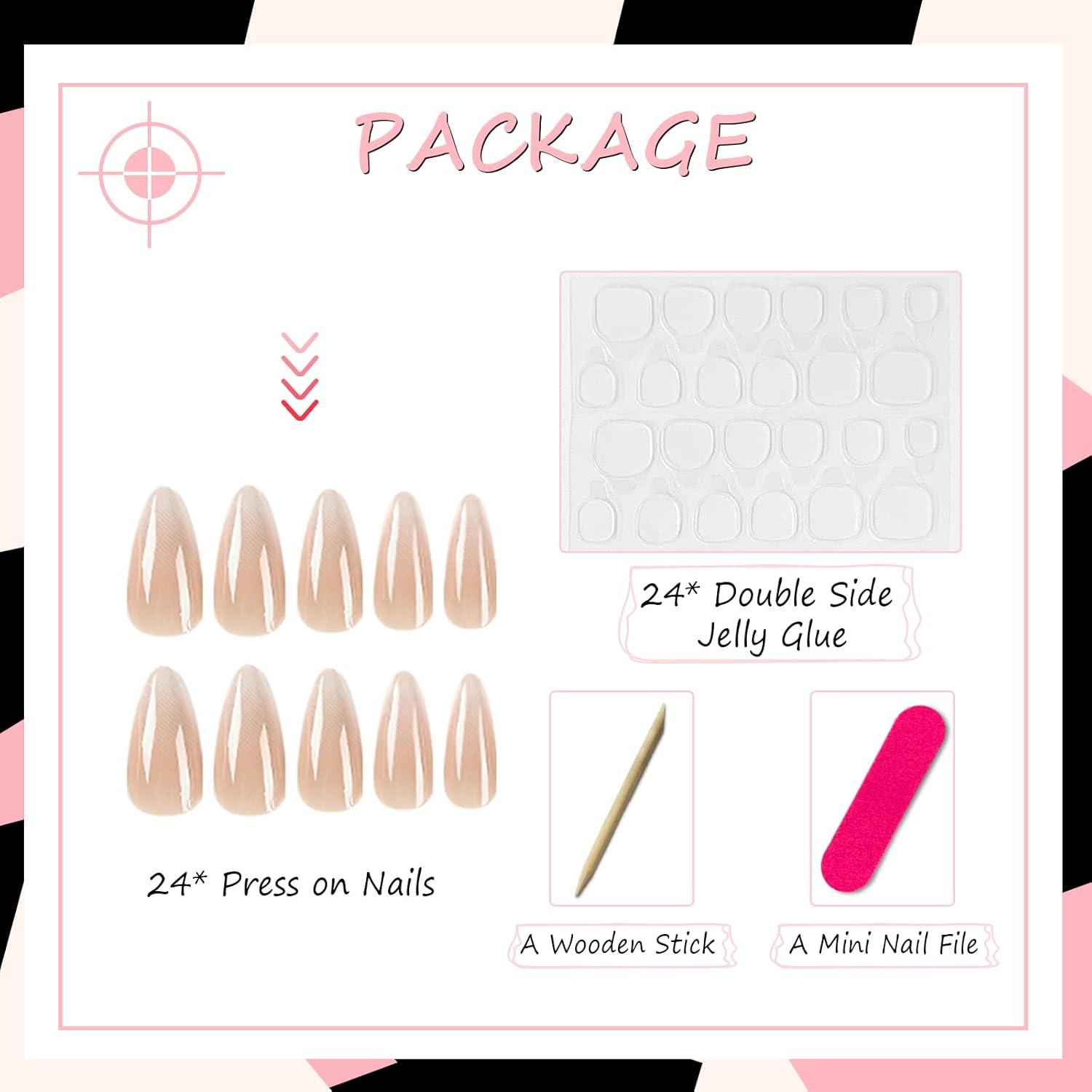 24 Stiletto Nägel Aufkleben Lang Nude Gradient French Ballerina Nägel