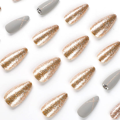 24er Set Glitzer Kunstnägel Mandelform mit Strass - Acrylnägel Press