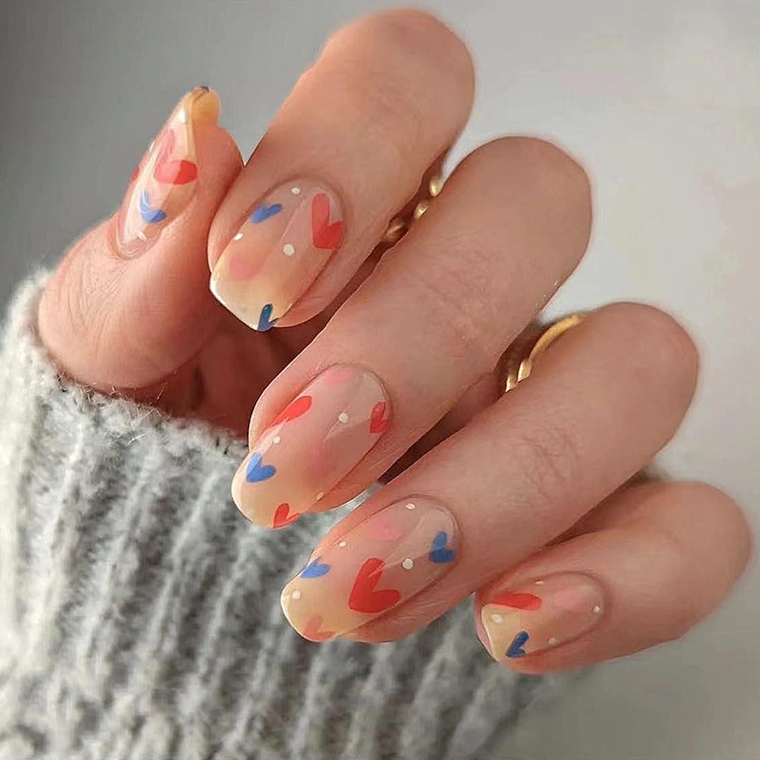 24 Stück Valentinstag Press on Nails Herz Design Glossy Nägel