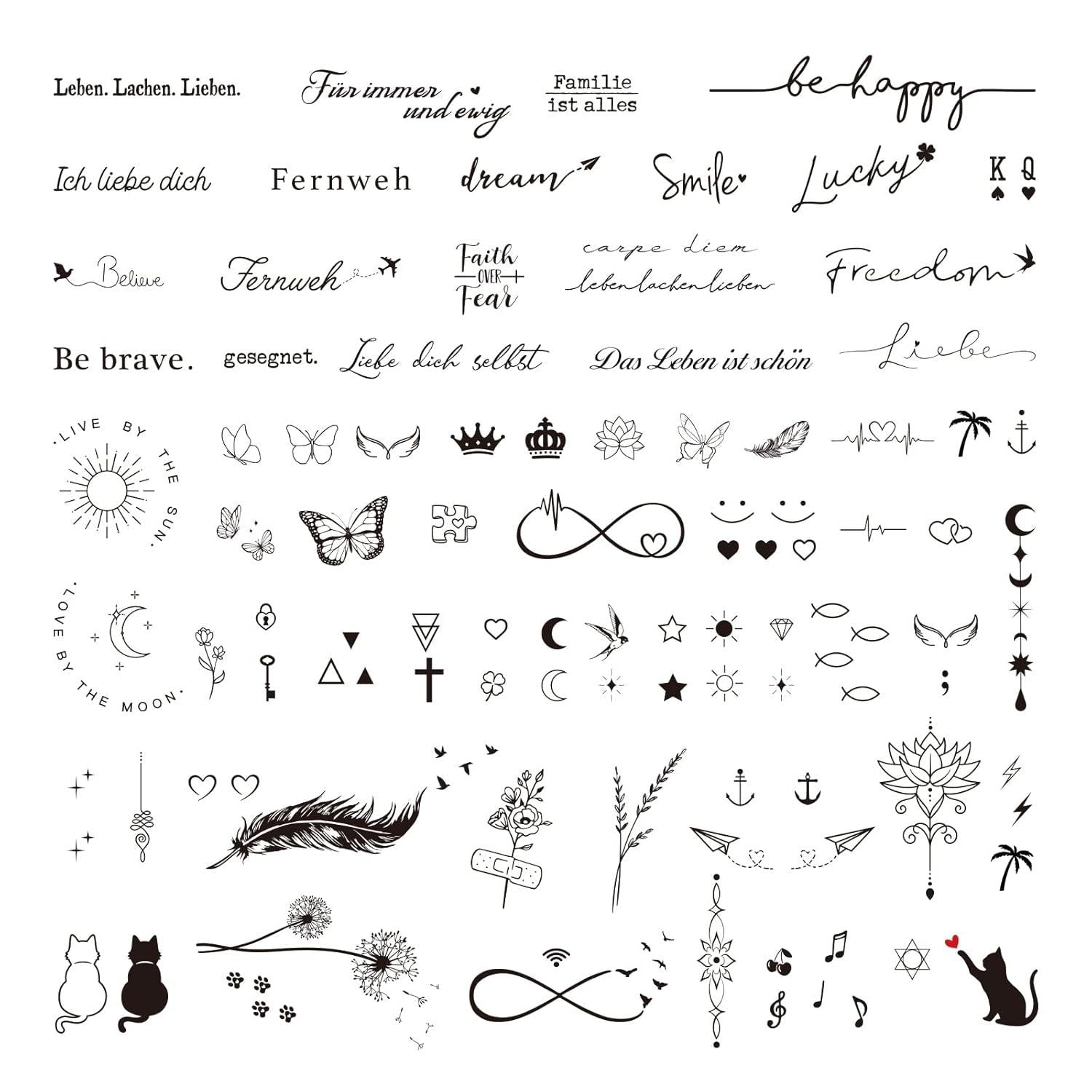 Temporäre Tattoos Schriftzug Inspirierende Sprüche Schwarz 120+pcs