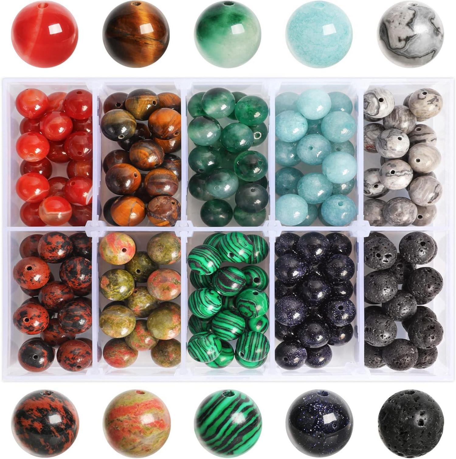 170 Natürliche Edelsteine 10mm Runde Steinperlen 10 Farben