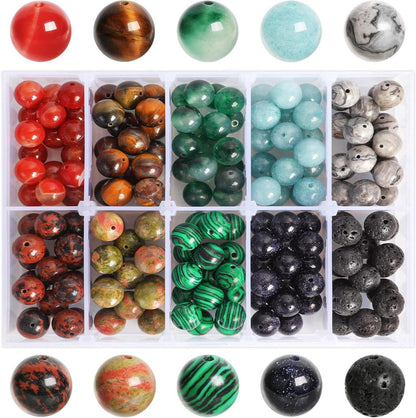 170 Natürliche Edelsteine 10mm Runde Steinperlen 10 Farben