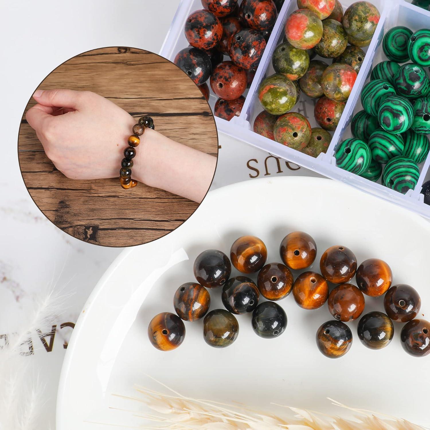 170 Natürliche Edelsteine 10mm rund Sortierte Steinperlen für Schmuck