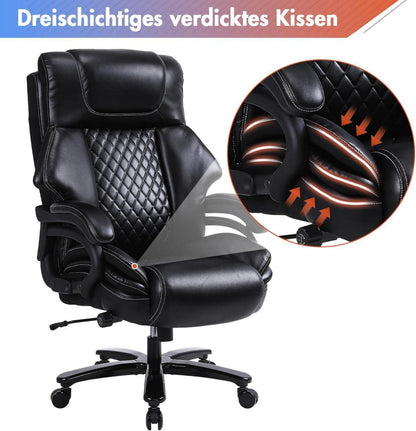 Großer Bürostuhl Schwarz 200kg Belastbarkeit Lordosenstütze