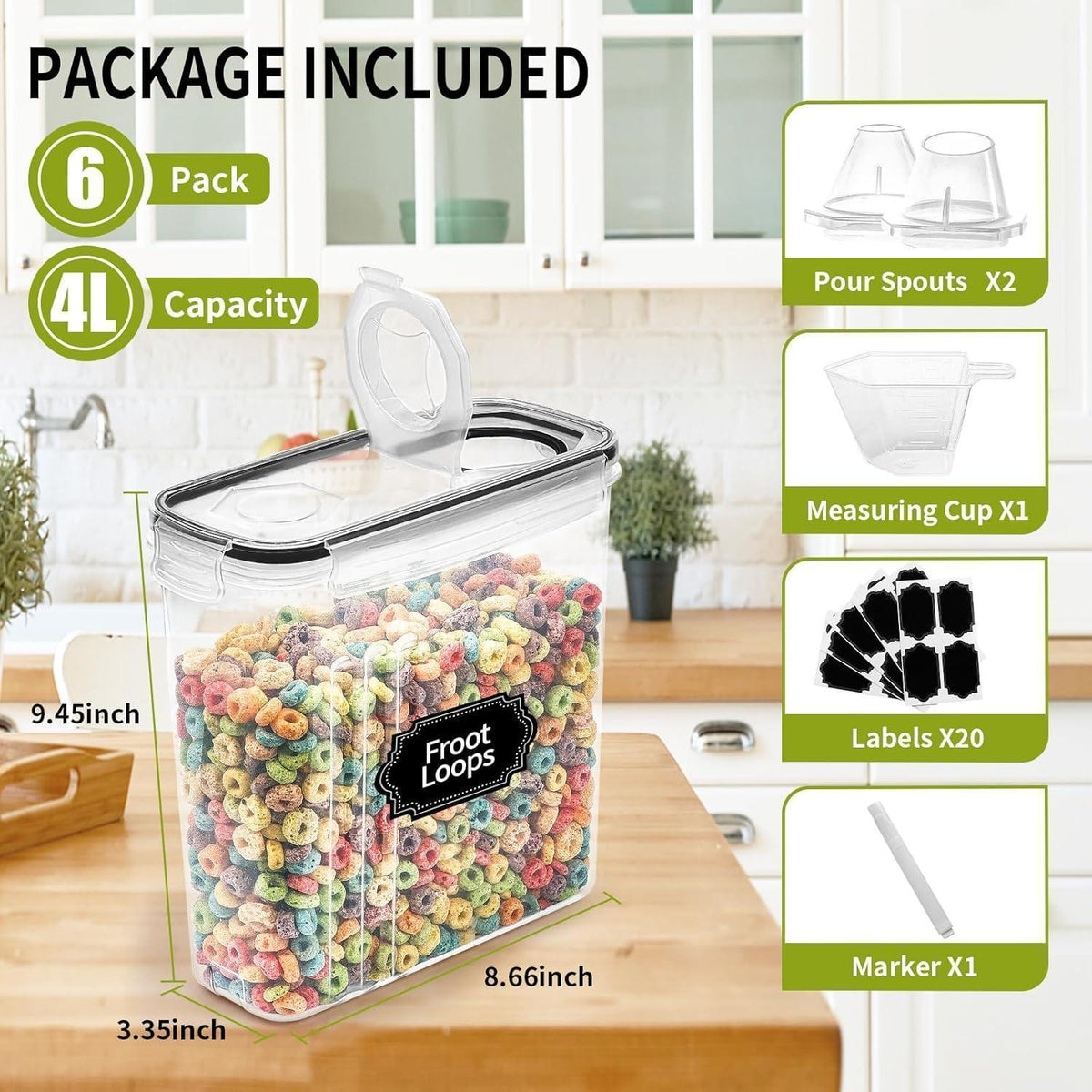 6er-Pack Müslibehälter, luftdicht, stapelbar, mit Messbecher & Etiketten