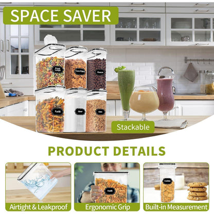 6er-Pack Müslibehälter, luftdicht, stapelbar, mit Messbecher & Etiketten