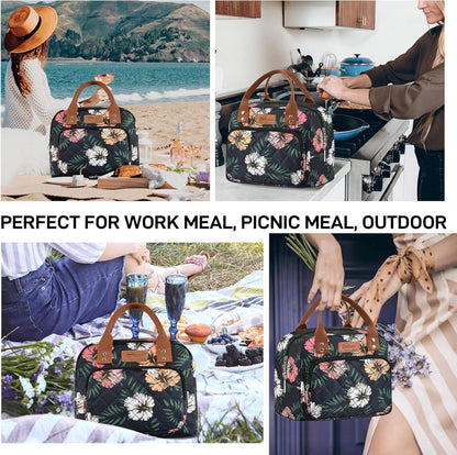 Isolierte Lunchtasche Kühltasche Blumen 2 für Arbeits Mittagessen 27x21x15cm