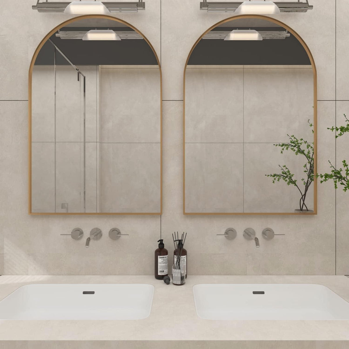 Gewölbter Badezimmerspiegel 60x75cm mit Goldrahmen - 2er Set