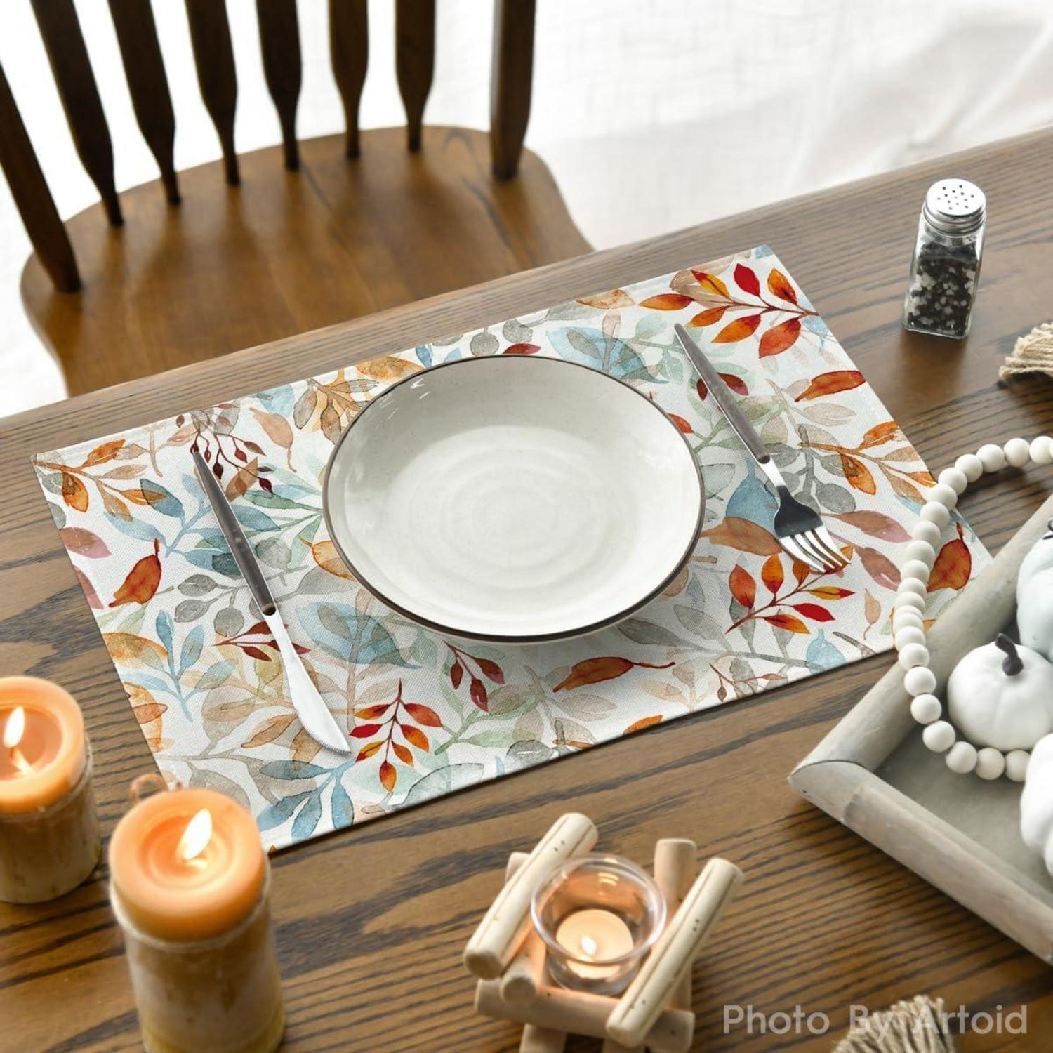 Artoid Mode Blätter Herbst Platzsets 4er Set 30x45cm - Urlaub Tischsets Waschbar Platzdeckchen