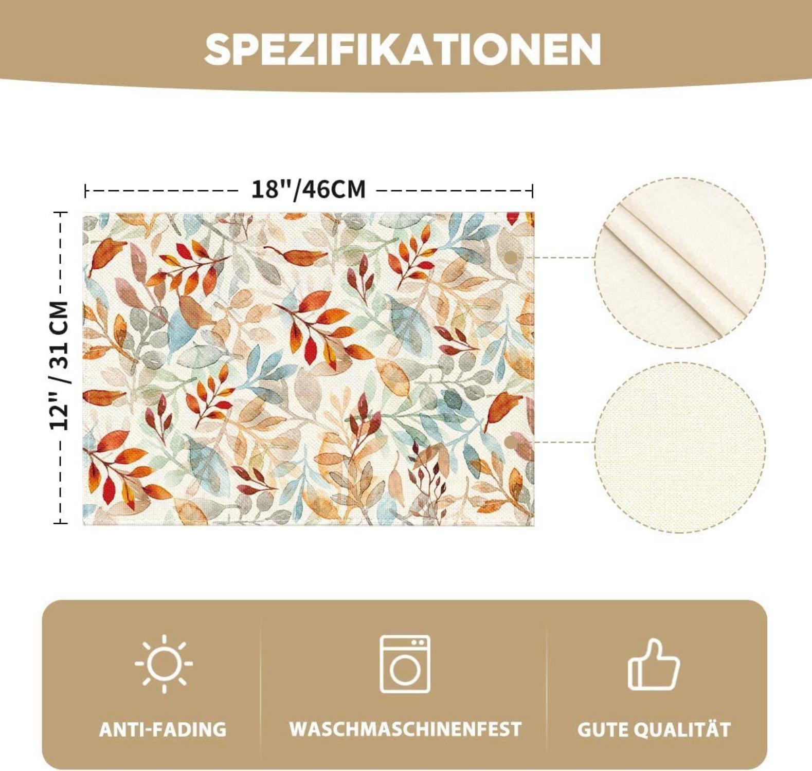 Artoid Mode Herbst Blätter Platzsets 4er Set 30x45cm Küche Party Deko