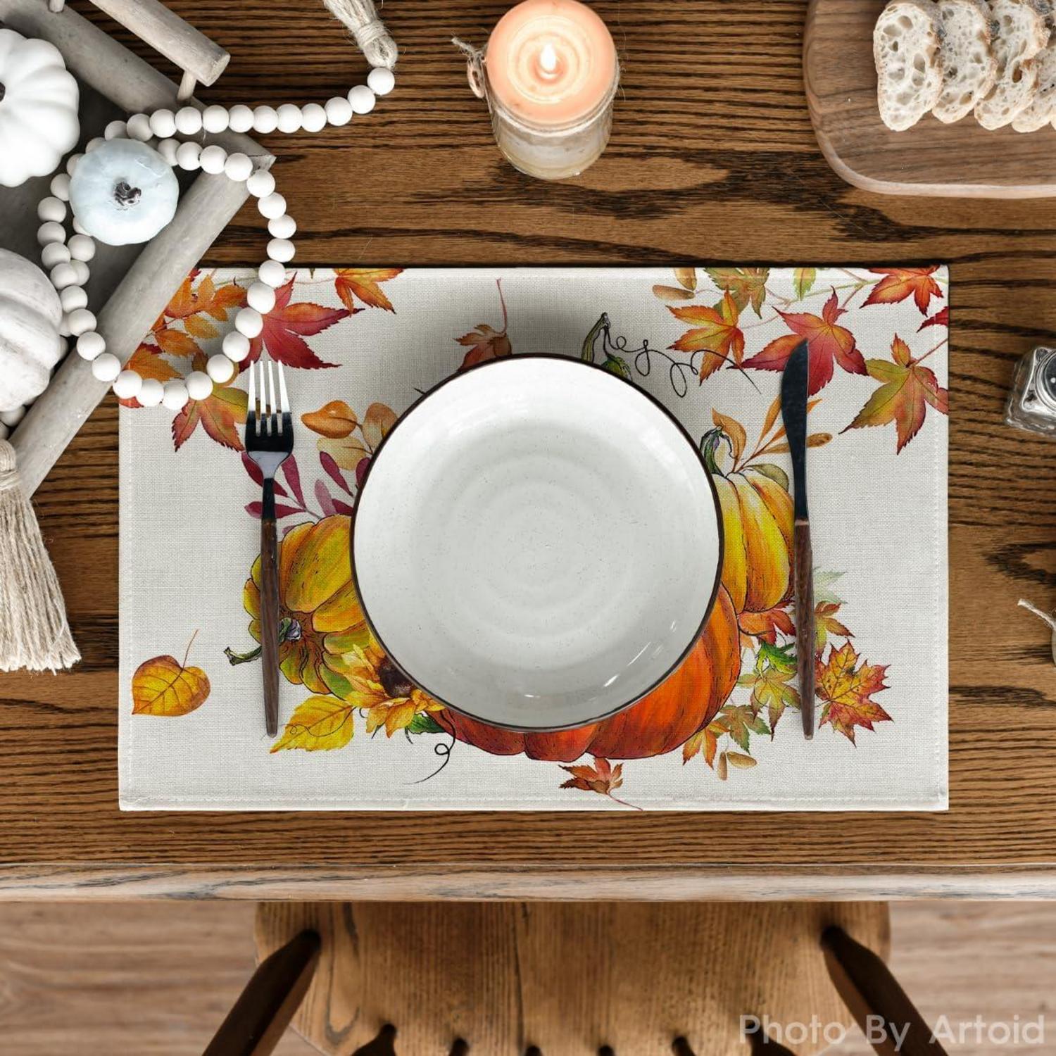 Herbst Platzsets 4er Set Kürbisse Ahornblätter Sonnenblumen