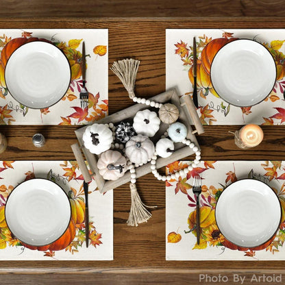 Herbstliche Platzsets mit Kürbissen und Sonnenblumen 4er Set