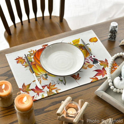 Herbst Platzsets 4er Set Kürbisse Ahornblätter Sonnenblumen 30x45cm Orange