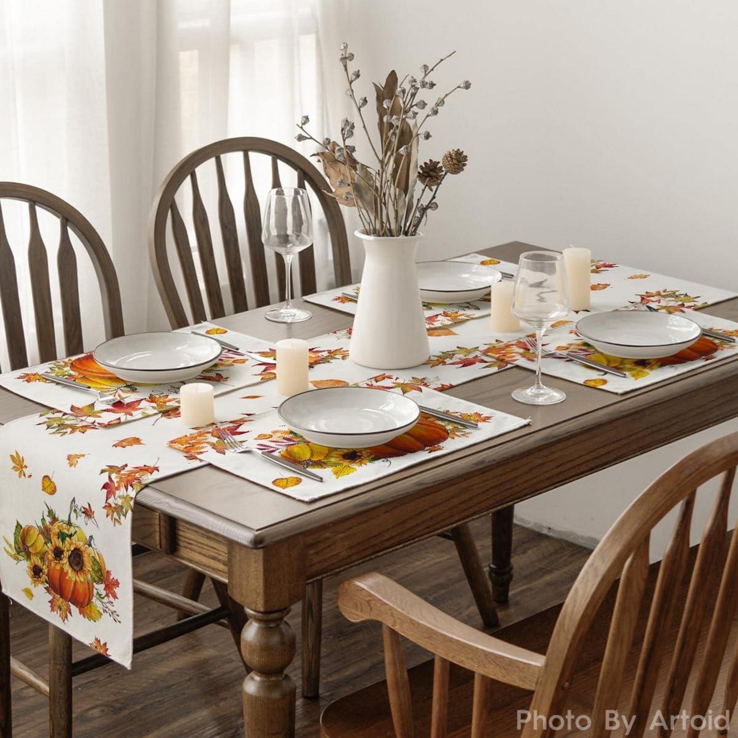 Herbst Platzsets Kürbisse Ahornblätter Sonnenblumen 4er Set 30x45cm