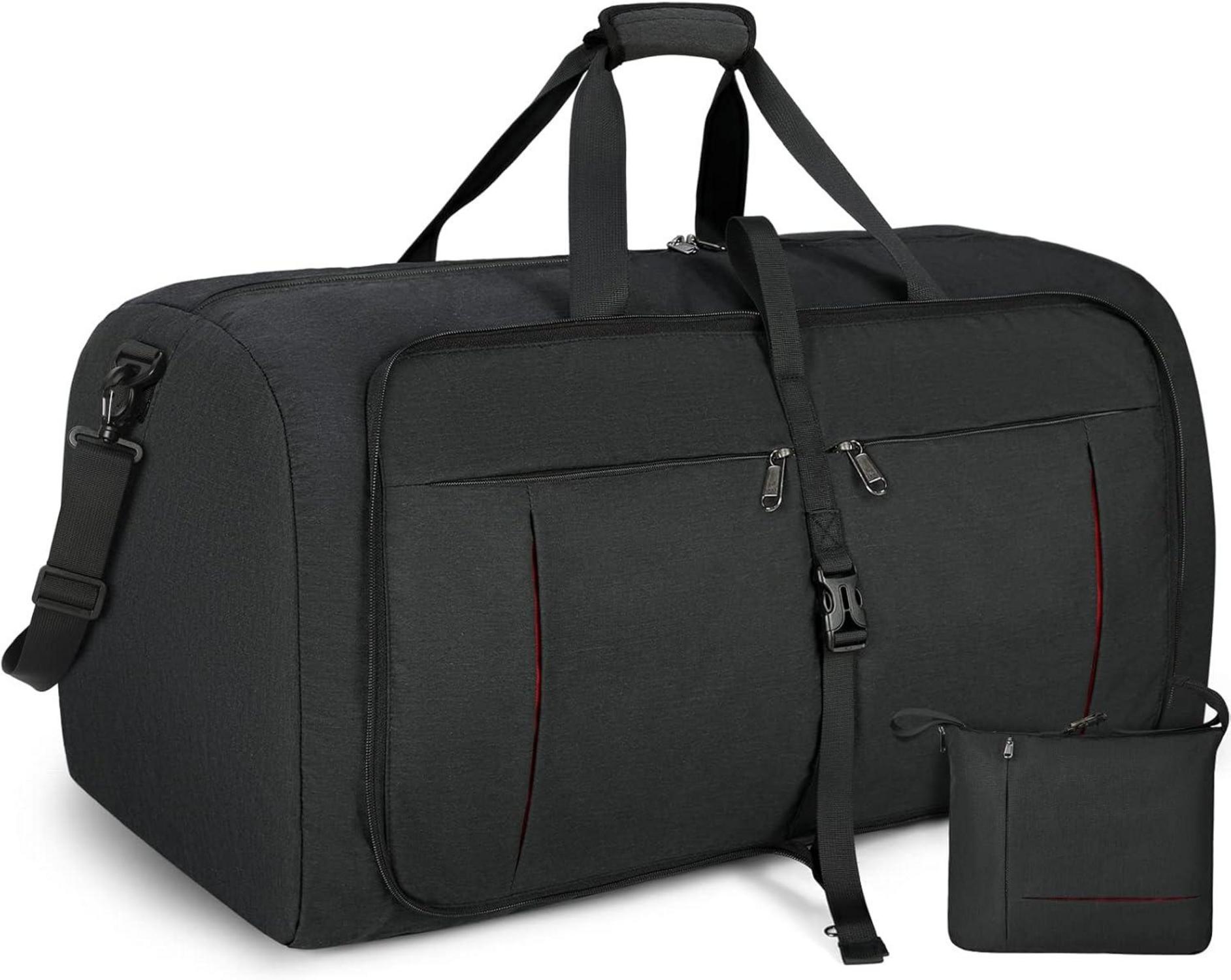 Faltbare Reisetasche 80L Sporttasche mit Schuhfach Schwarz