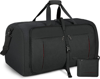 Faltbare Reisetasche 80L Sporttasche mit Schuhfach Schwarz