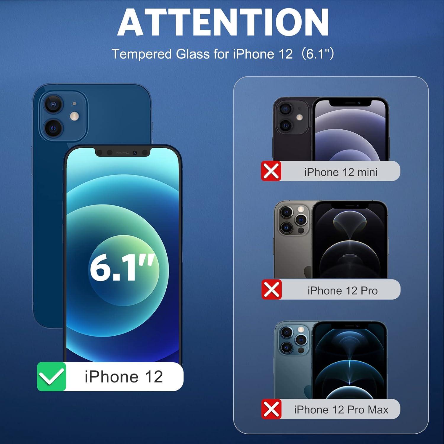 Panzer Schutzglas iPhone 12, Kamerafolie, 2+2 Stück, HD-Klar, 9H Härte