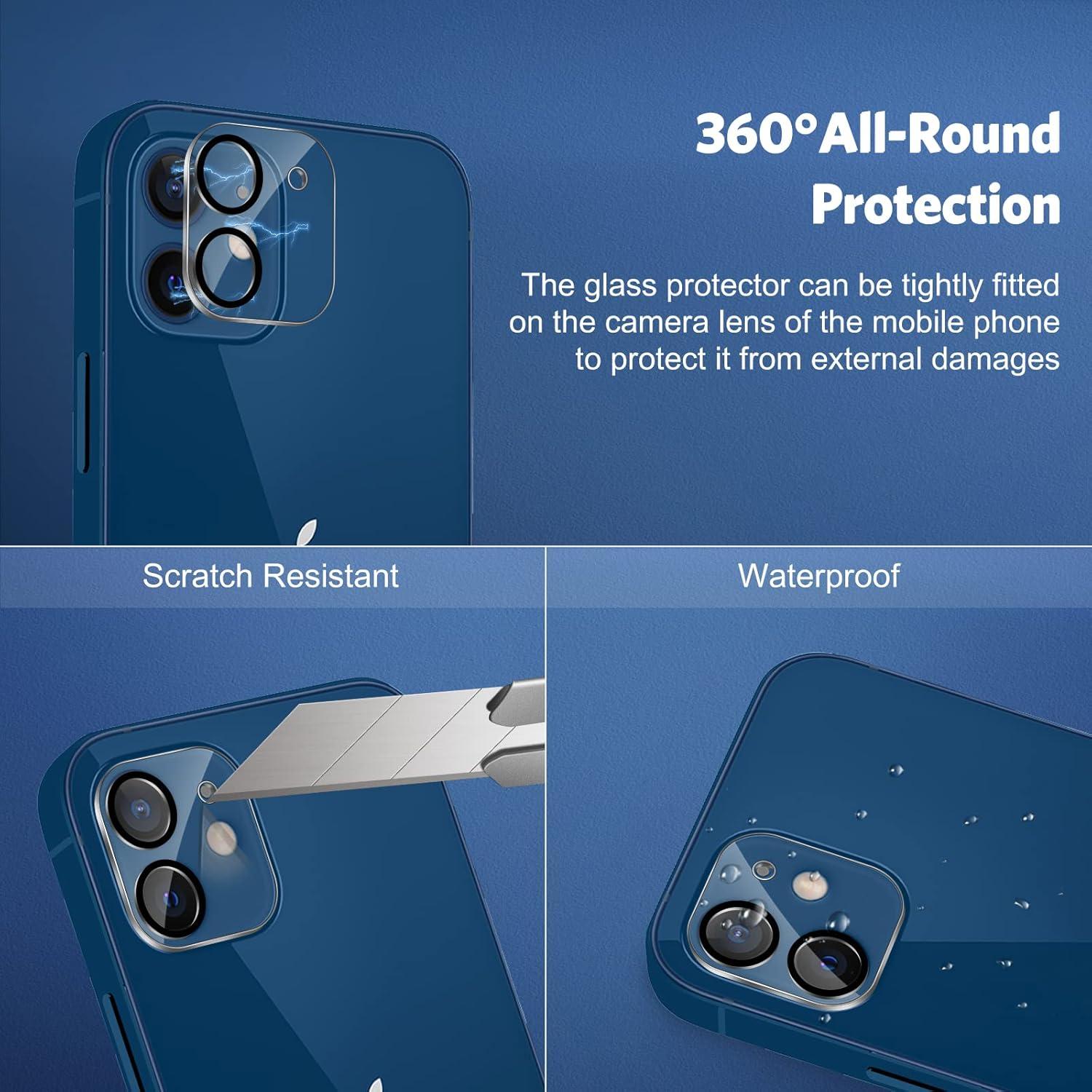 Panzer Schutzglas für iPhone 12 mit Kamerafolie, 2+2 Stück, 9H Härte
