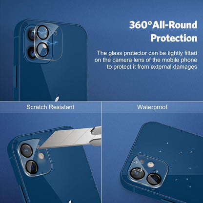 Panzer Schutzglas für iPhone 12 mit Kamerafolie, 2+2 Stück, 9H Härte
