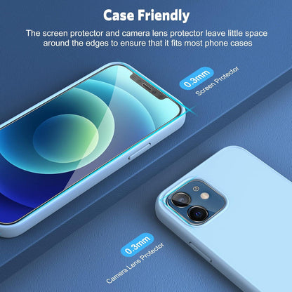 iPhone 12 Schutzglas & Kamerafolie Set, 2+2 Stück, Anti-Kratzer, 9H Härte, Bläschenfrei