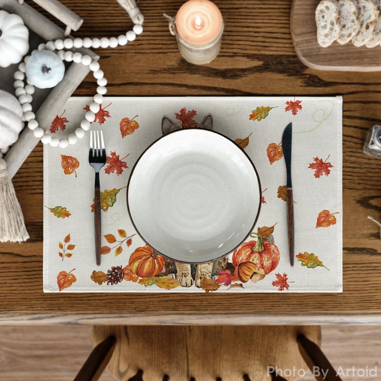 Herbst Kürbisse Ahornblätter Platzsets 4er Set 30x45cm