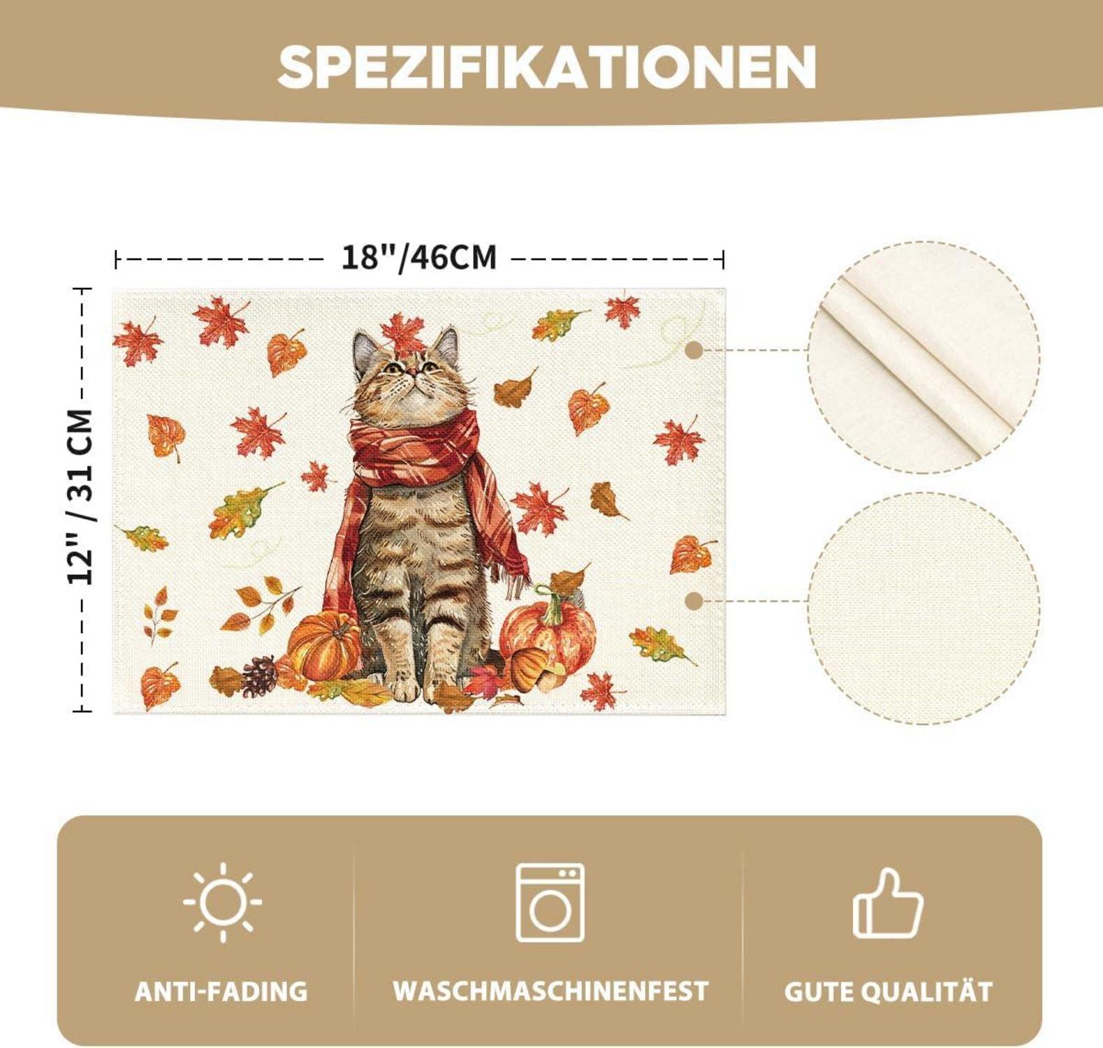 Herbst Kürbisse Ahornblätter Platzsets 4er Set 30x45cm Neu