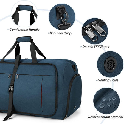 Faltbare Reisetasche 100L Sporttasche mit Schuhfach Blau